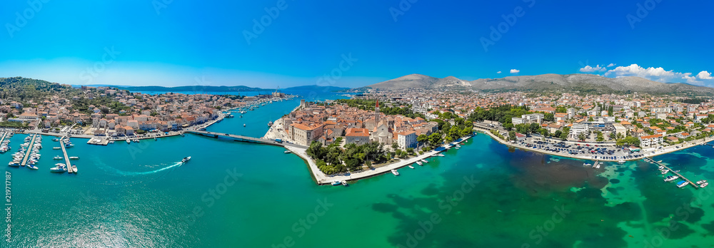 Fototapeta premium Aerial panorama of Trogir in summer
