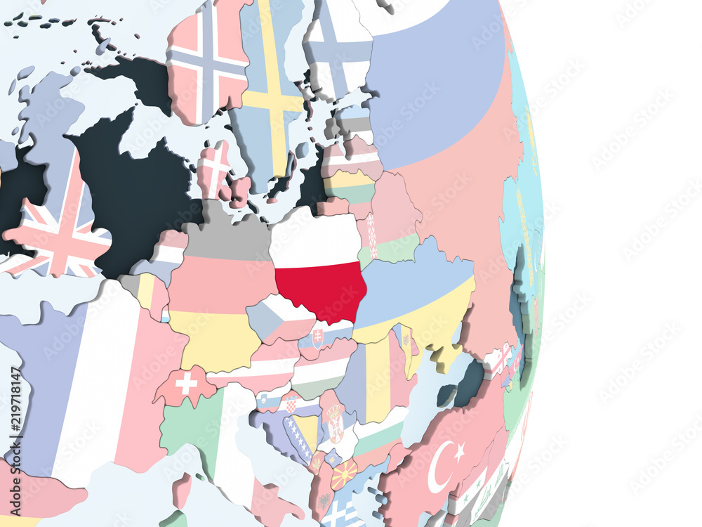 Obraz premium Poland with flag on globe
