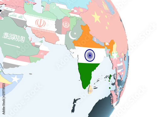India with flag on globe