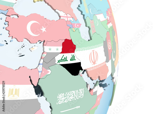 Iraq with flag on globe © harvepino
