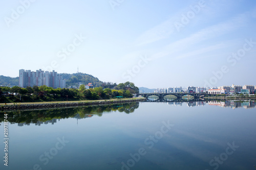 This is Namgang River in front of Jinjuseong Fortress in Korea.