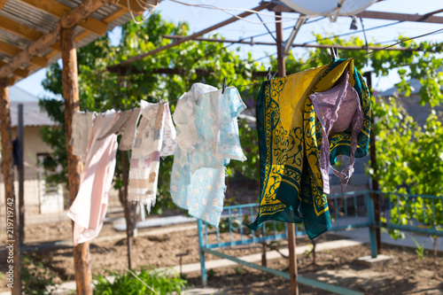 clean clothes, after washing on a rope