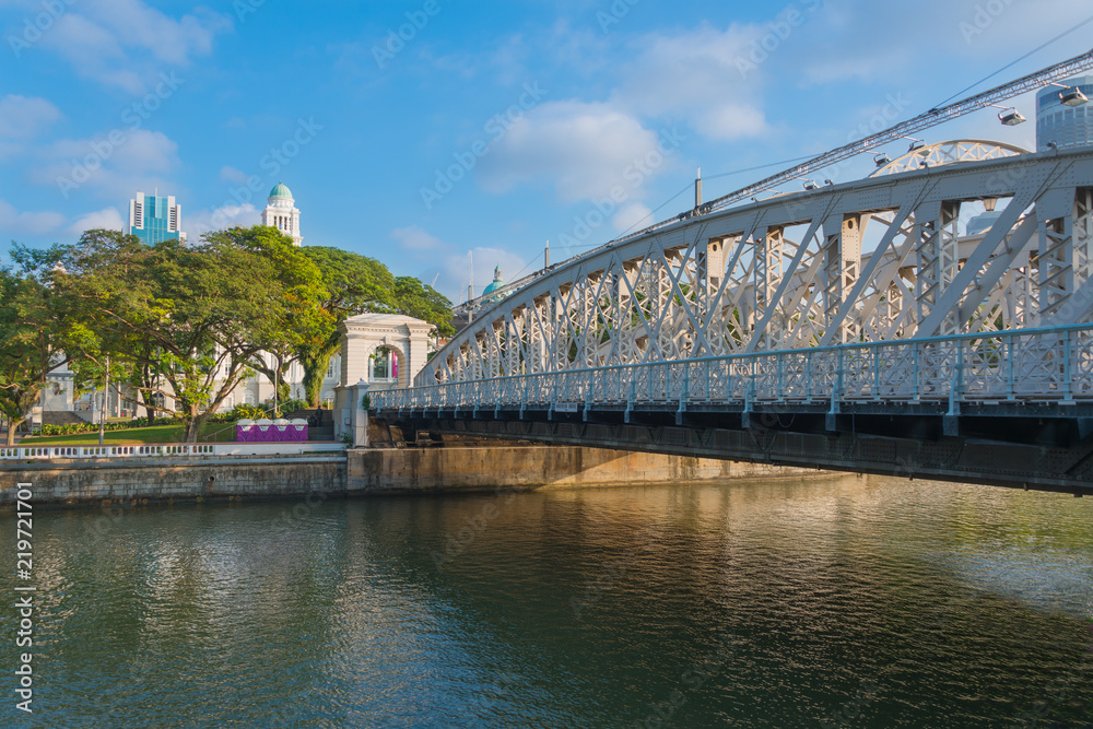 Anderson Bridge over the Singapore River and the Victoria Theatre is one of the oldest bridges in Singapore