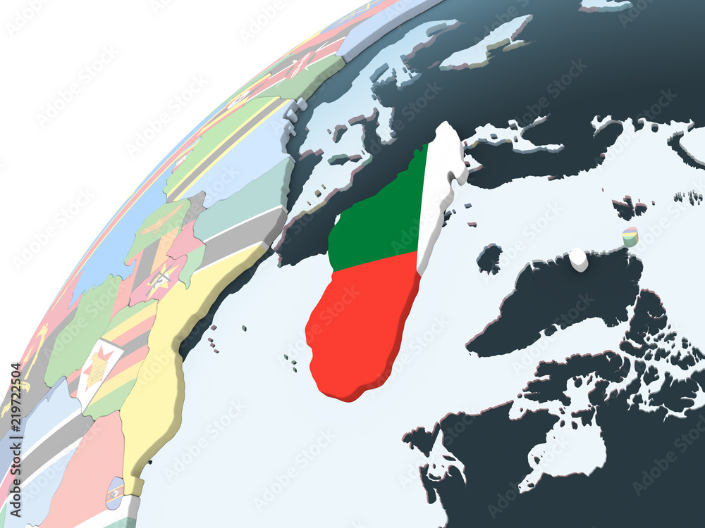Obraz premium Madagascar with flag on globe