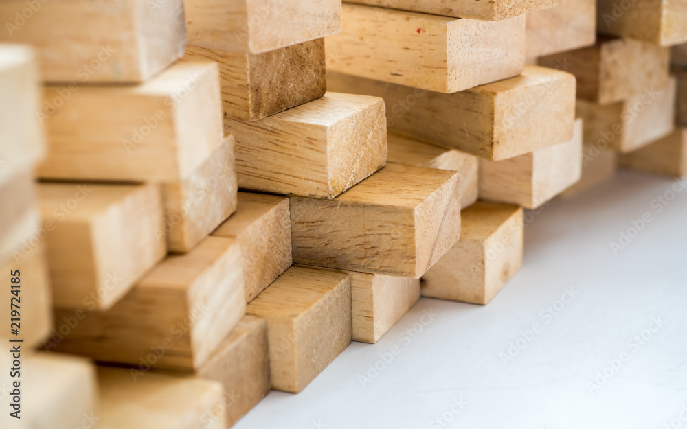Wooden Blocks Wall, Selective focus on white background