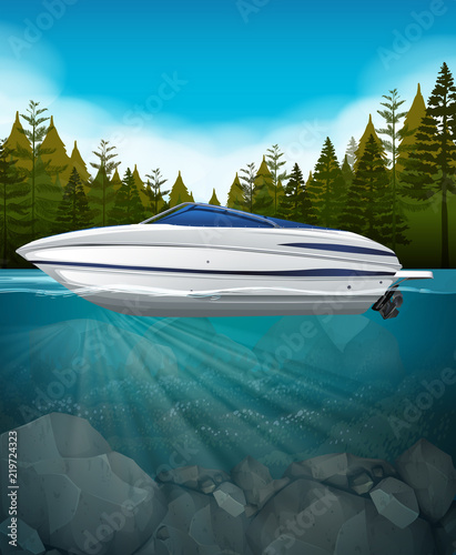 A speedboat in the lake