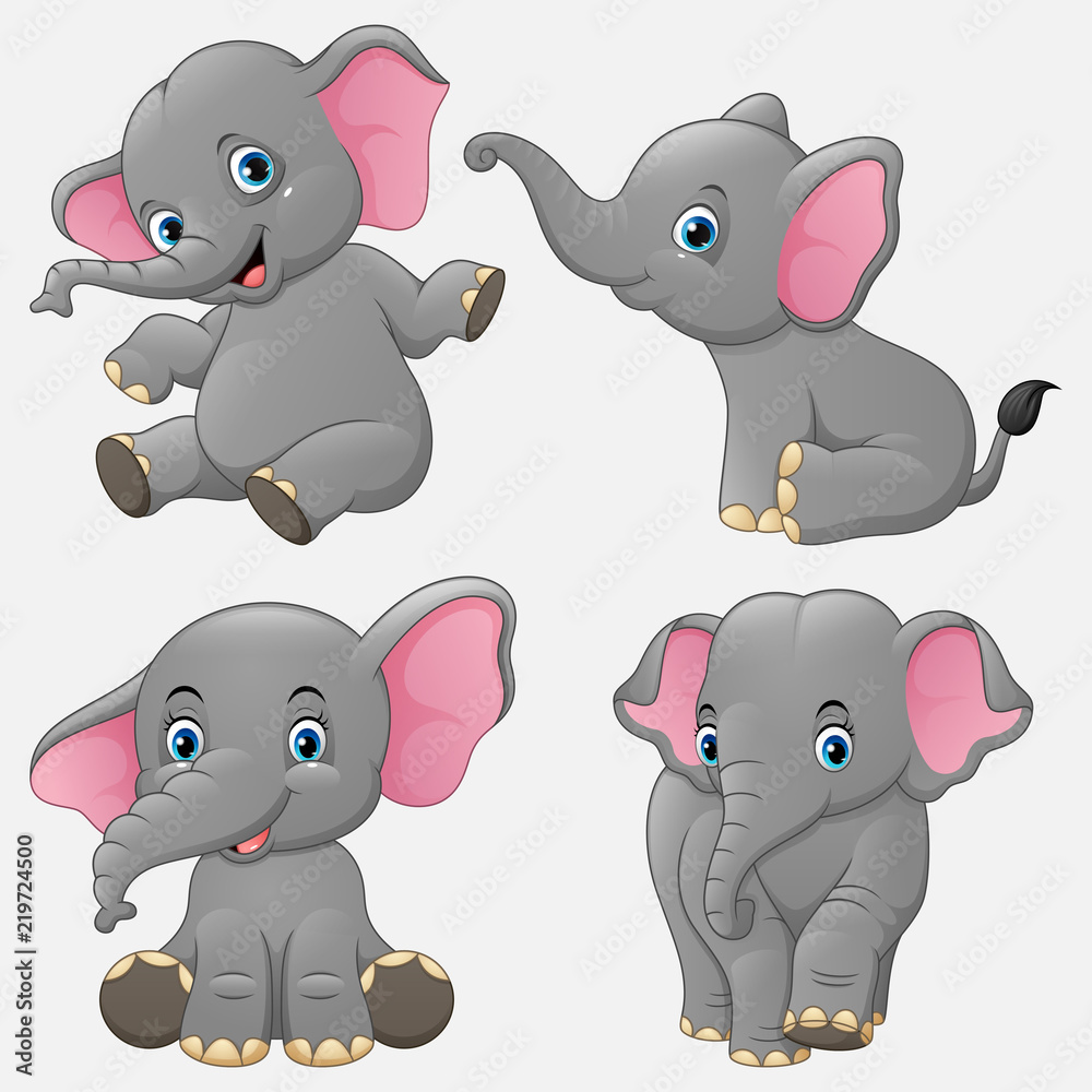 Fototapeta premium Kreskówka zestaw kolekcja zabawny słonie