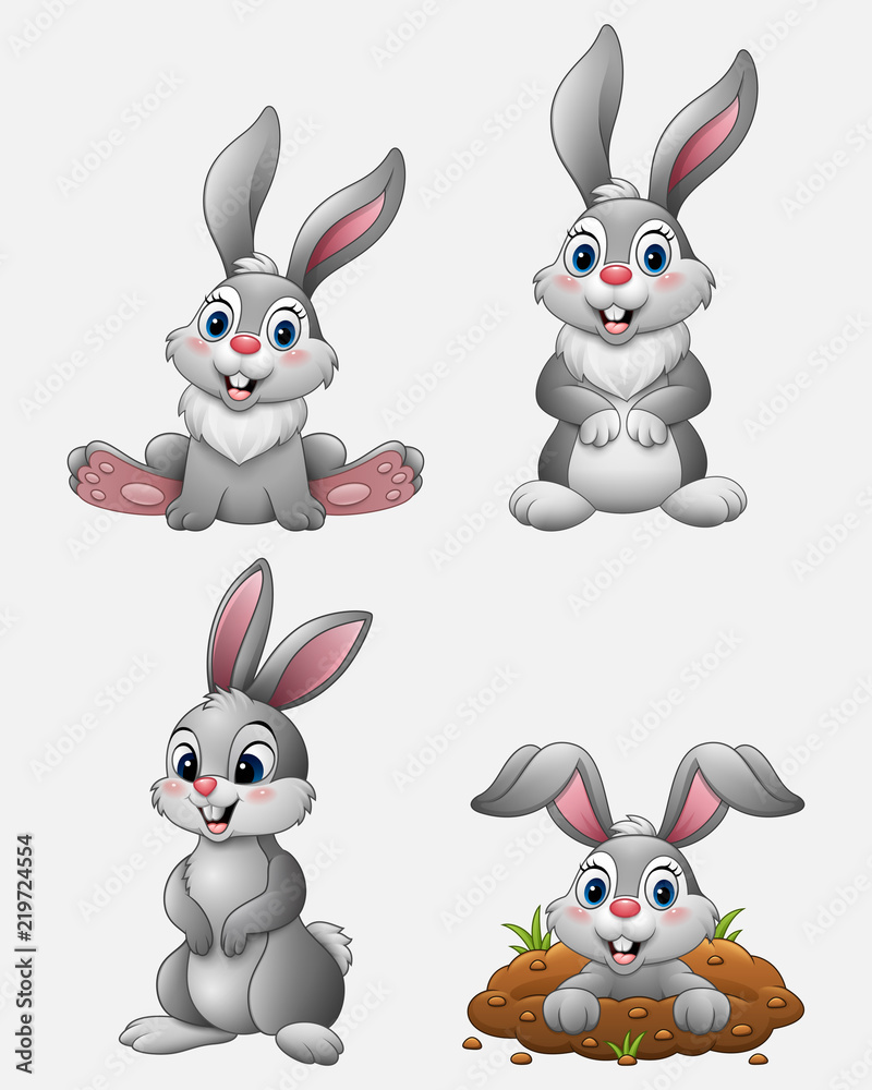 Naklejka premium Zestaw kolekcja zabawnych królików kreskówka
