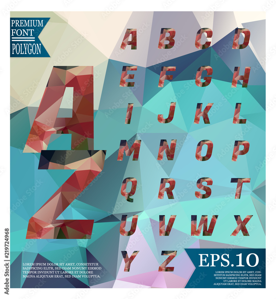 Fototapeta premium Font lowpoly on abstract background low poly textured triangle shapes in random pattern design