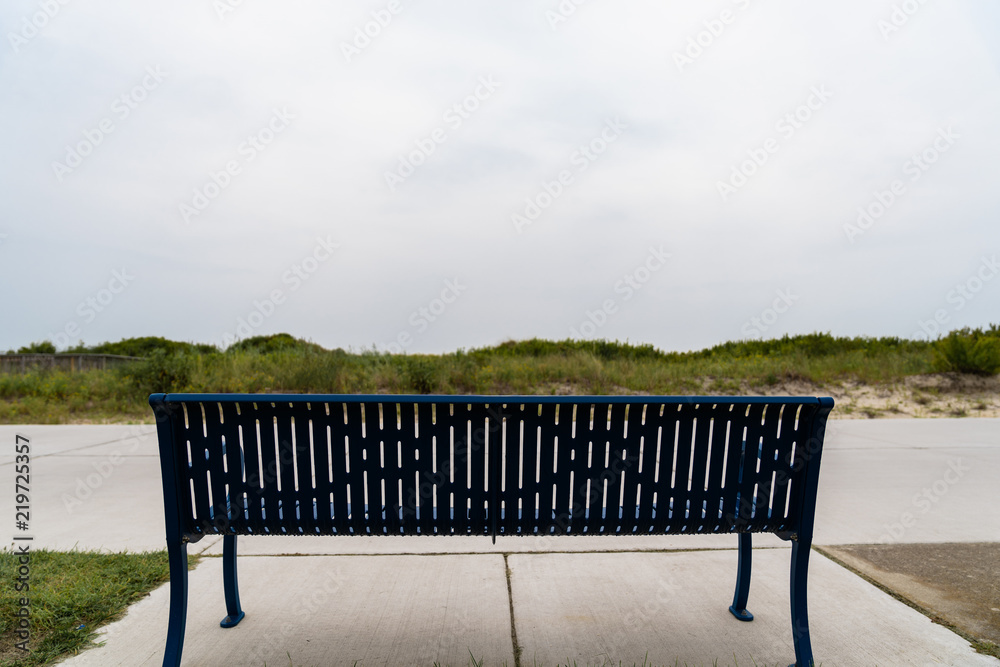 Empty Blue Bench Facing Beach Beach  Dunes