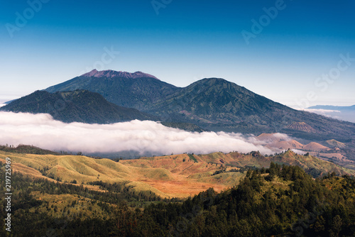 Natural Landscape Scenery View of Mountain Peak and Forest at Sunrise, Mountains Range Summit and Environment Freshness Scenic in The Mist. Nature Park/Outdoors Photography