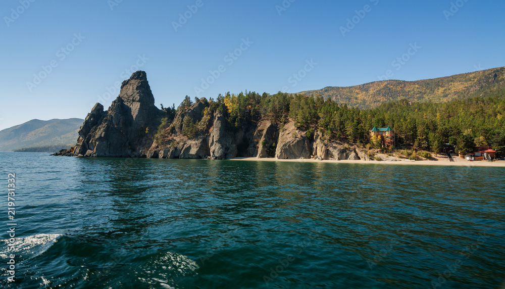 View on Sandy Bay on The lake Baikal in Eastern Siberia