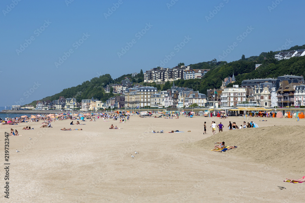 Trouville, France - July 05, 2018: coast of the English Channel in Trouville