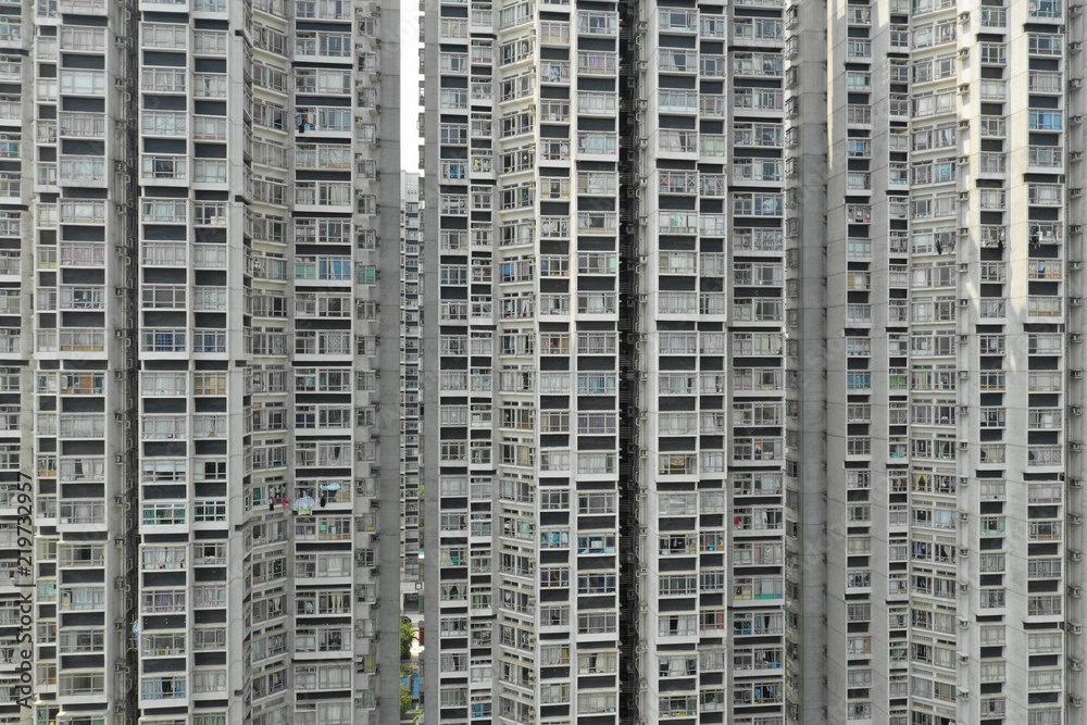 Building facade of residential district in Hong Kong