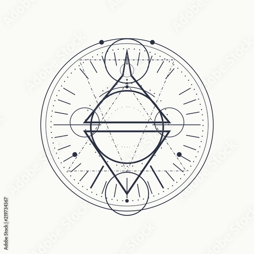 Mystical geometry symbol. Linear alchemy, occult, philosophical sign. For music album cover, poster, sacramental design. Astrology and religion concept.