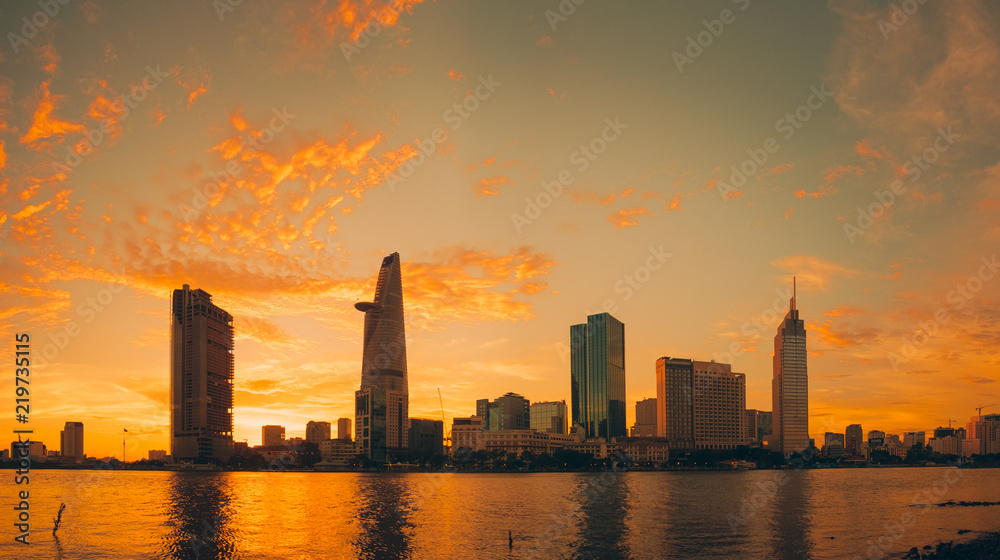 Beautiful landscape sunset of Ho Chi Minh city or Sai Gon, Vietnam. Royalty high-quality free stock image of Ho Chi Minh City with skyscraper buildings. Ho Chi Minh city is the biggest city in Vietnam