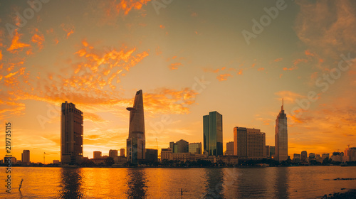 Beautiful landscape sunset of Ho Chi Minh city or Sai Gon, Vietnam. Royalty high-quality free stock image of Ho Chi Minh City with skyscraper buildings. Ho Chi Minh city is the biggest city in Vietnam