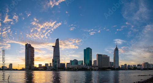 Beautiful landscape sunset of Ho Chi Minh city or Sai Gon, Vietnam. Royalty high-quality free stock image of Ho Chi Minh City with skyscraper buildings. Ho Chi Minh city is the biggest city in Vietnam