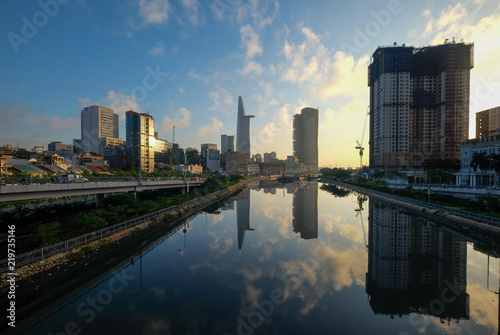 Beautiful landscape sunset of Ho Chi Minh city or Sai Gon, Vietnam. Royalty high-quality free stock image of Ho Chi Minh City with skyscraper buildings. Ho Chi Minh city is the biggest city in Vietnam