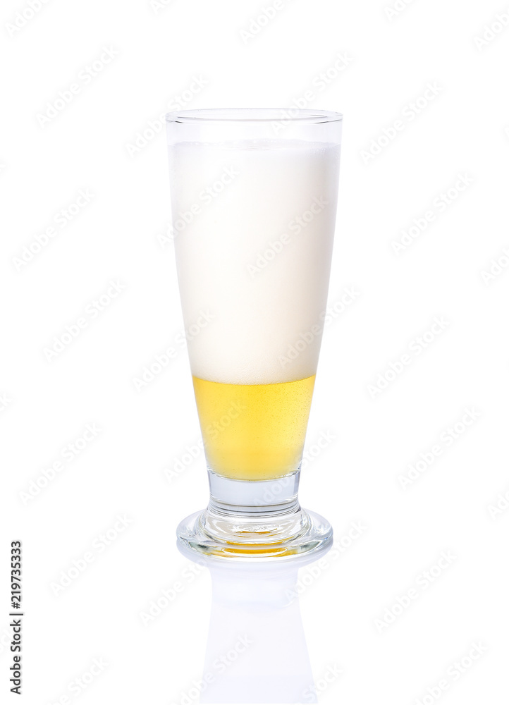 Beer with bubble on glass isolated on white background Beer with bubble on glass isolated on white background