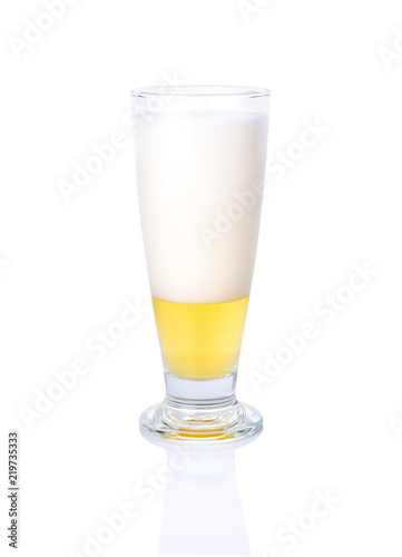 Beer with bubble on glass isolated on white background