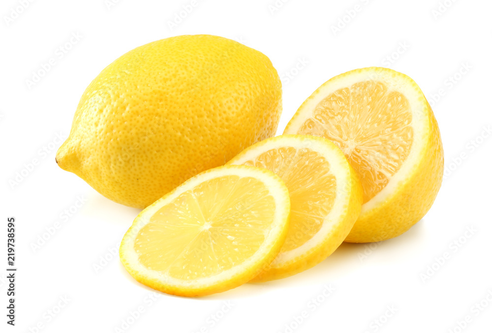 healthy food. lemon with slices isolated on white background healthy food. lemon with slices isolated on white background