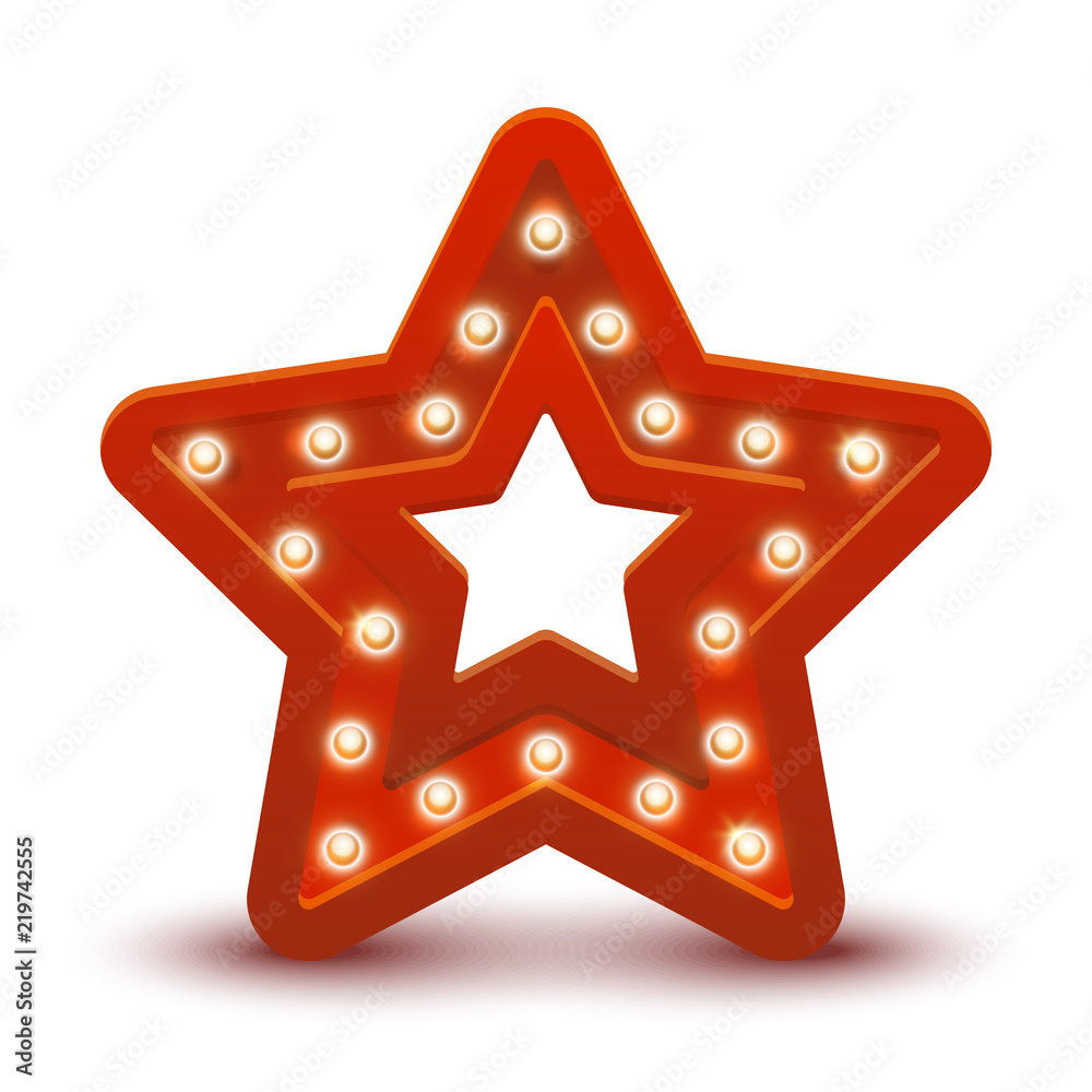 Red star with shiny light bulbs Red star with shiny light bulbs