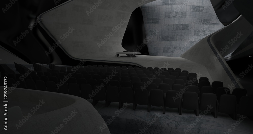 Fototapeta premium Conceptual abstract design of the interior of the concert hall and grand piano in a modern style. 3D illustration and rendering.