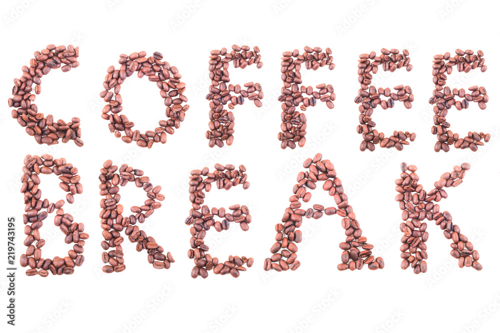 coffee break text from coffee beans. Isolated on white background. coffee break text from coffee beans. Isolated on white background.