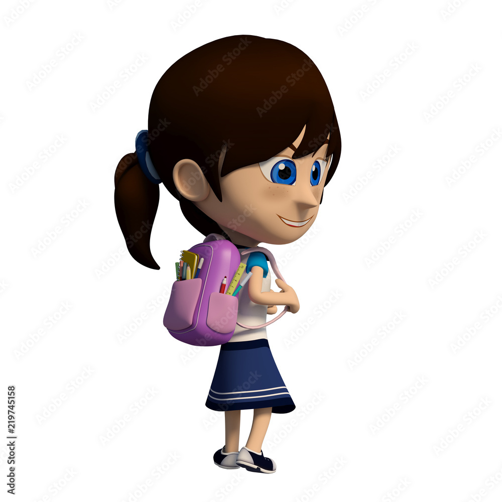 student girl with backpack walking. 3d cartoon illustration Stock  Illustration | Adobe Stock