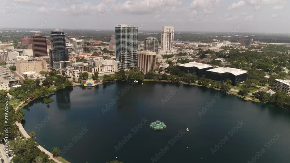 Orlando Florida Lake Eola Down Town Helicopter Drone Sun Set Fountain buildings Amway Center SunTrust Orlando Florida Lake Eola Down Town Helicopter Drone Sun Set Fountain buildings Amway Center SunTrust
