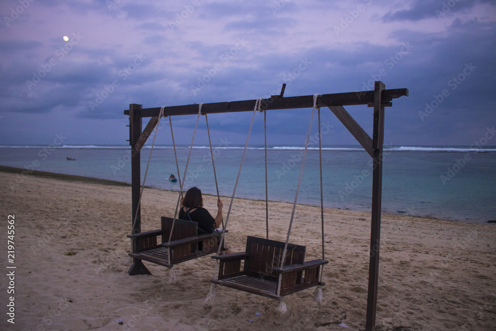 beach view at noon with swing chair beach view at noon with swing chair
