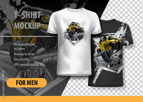 T-Shirt template, fully editable with Yellow ATV Buggy. EPS 10 Vector Illustration.