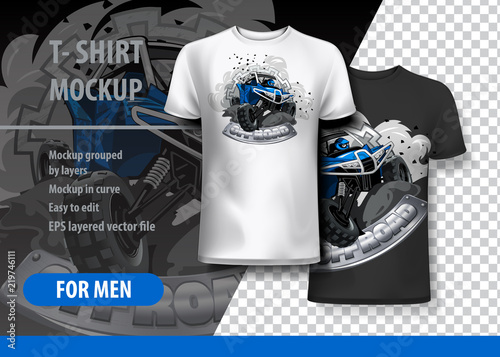 T-Shirt template, fully editable with Blue Off-Road ATV Logo. EPS 10 Vector Illustration.