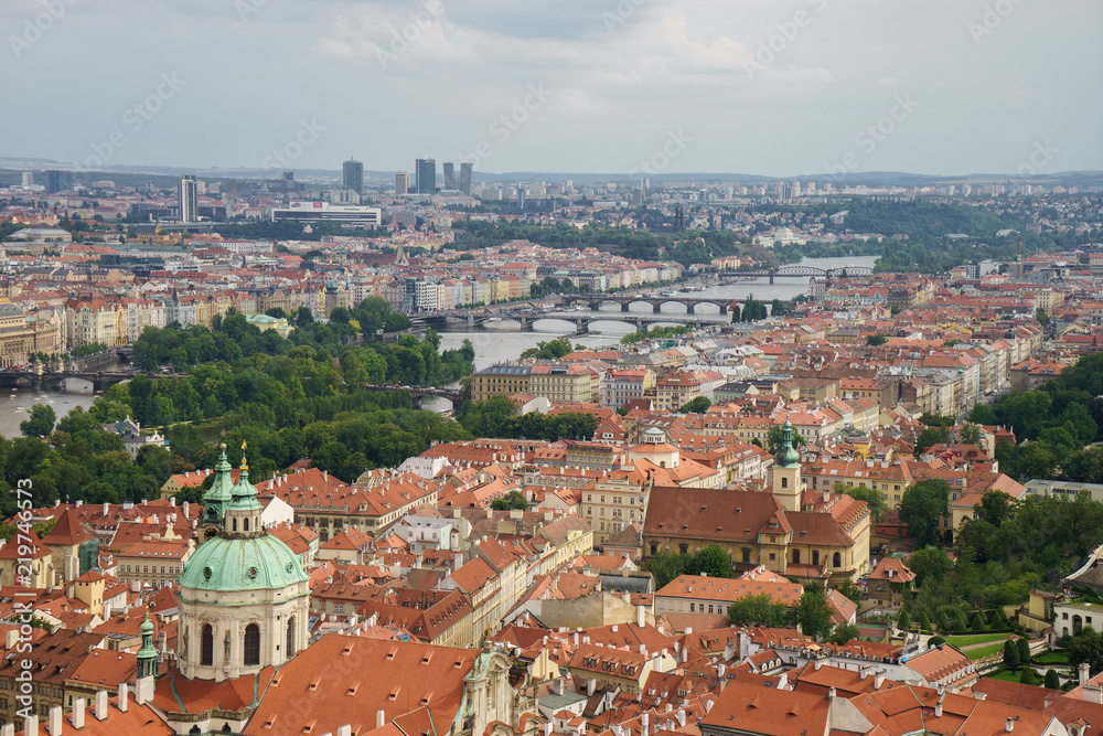 landscape view to bridges on Vltava river in Prague Czech republic