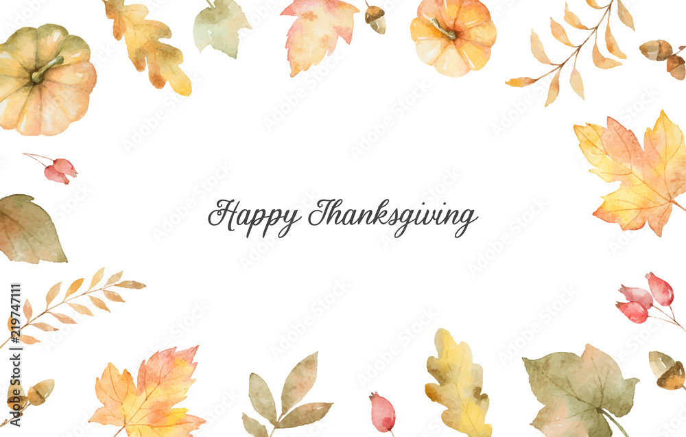 Fototapeta Watercolor autumn vector hand painting card with leaves and branches isolated on white background.