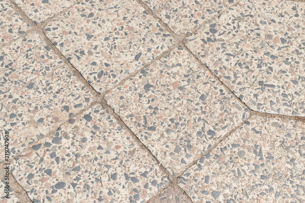 Grey Old Stone Pavement Top View or Granite Cobblestone Road