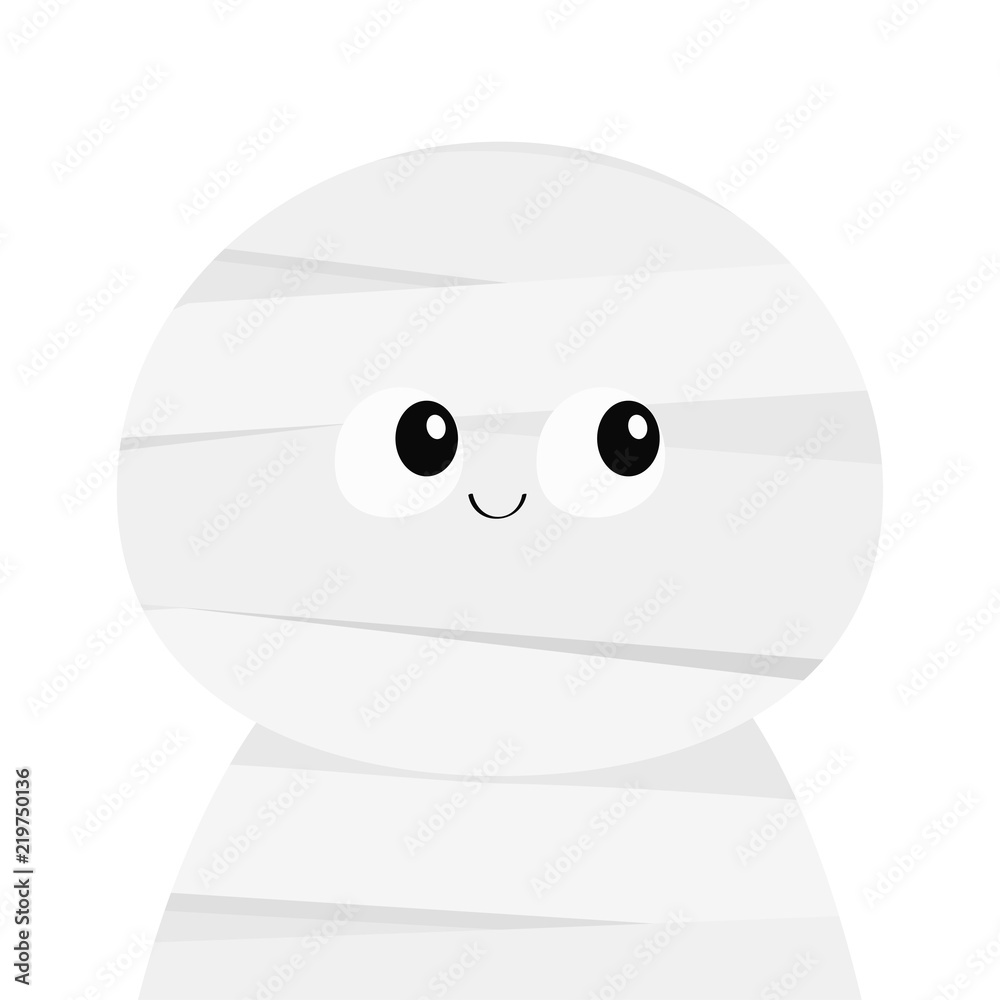 Mummy monster. Cute cartoon funny spooky baby character. Mum head face.  Happy Halloween. Greeting card. Flat design. White background. Isolated.  Stock Vector | Adobe Stock