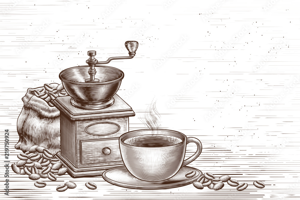 Engraved coffee shop background