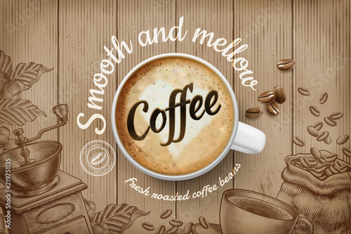 Coffee ads in engraving style