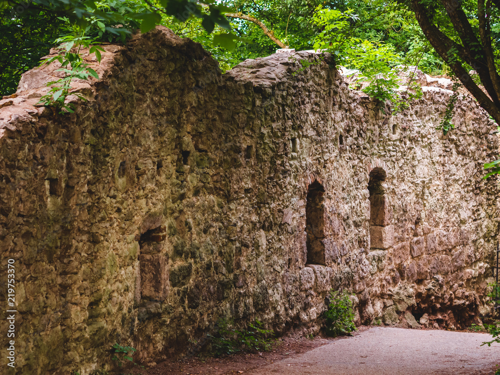 Ancient ruins of a castle wall in a forest of Germany (Drachenfels) Ancient ruins of a castle wall in a forest of Germany (Drachenfels)