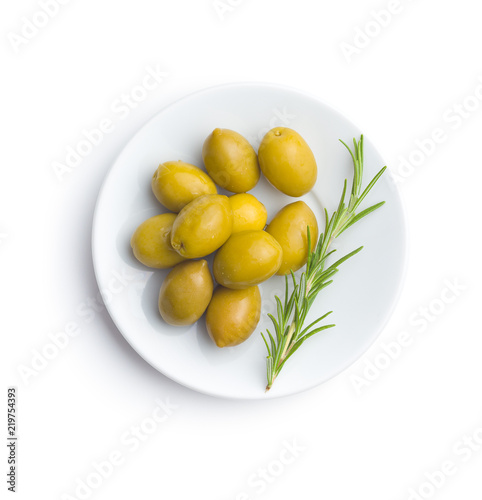 Green olives and rosemary branch.