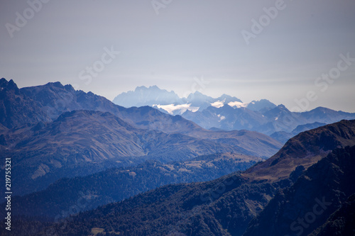 Photo of picturesque mountainous area, gray sky