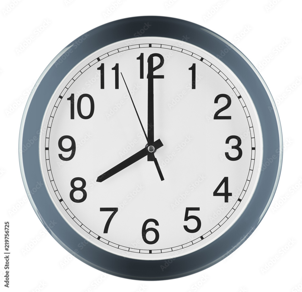 Wall clock isolated on white background. Eight oclock