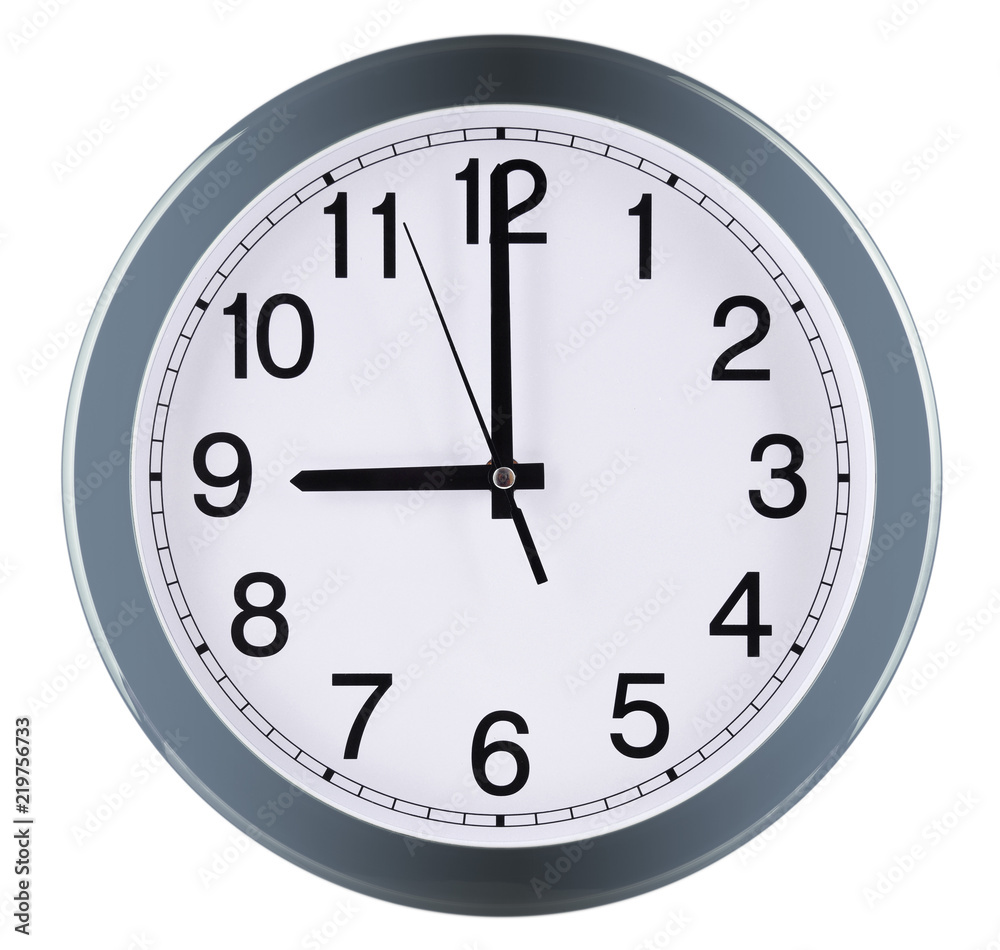 Wall clock isolated on white background. Nine oclock Wall clock isolated on white background. Nine oclock