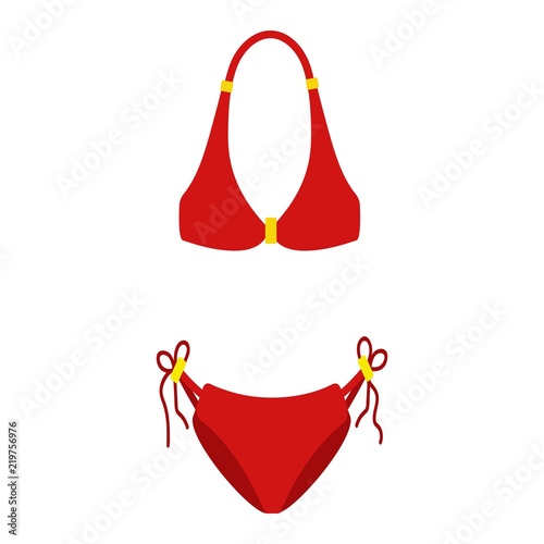 Red women swimsuit isolated on white background. Fashion Bikini bathing suit for swimming. Vector illustratiom