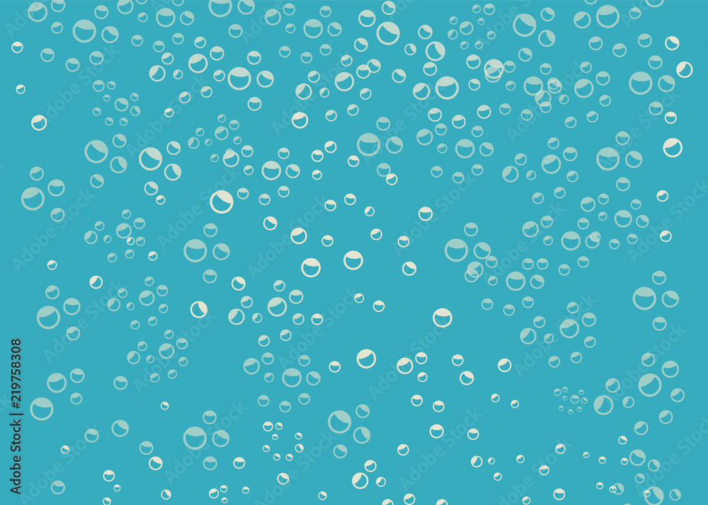 Bubbles in water on blue background. Bubble blue air background