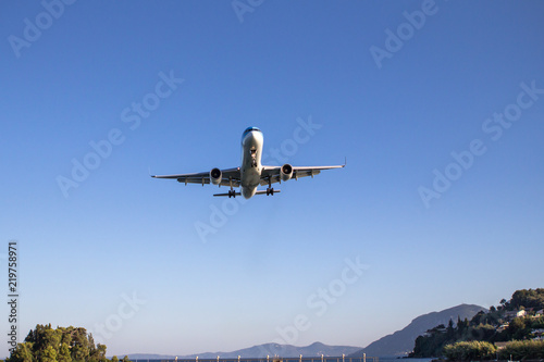 Airplane landing on Corfu airport