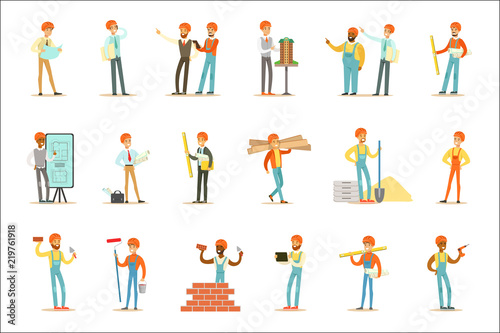 Architects And Construction Workers House Construction Process From Project To Building Set Of Illustrations