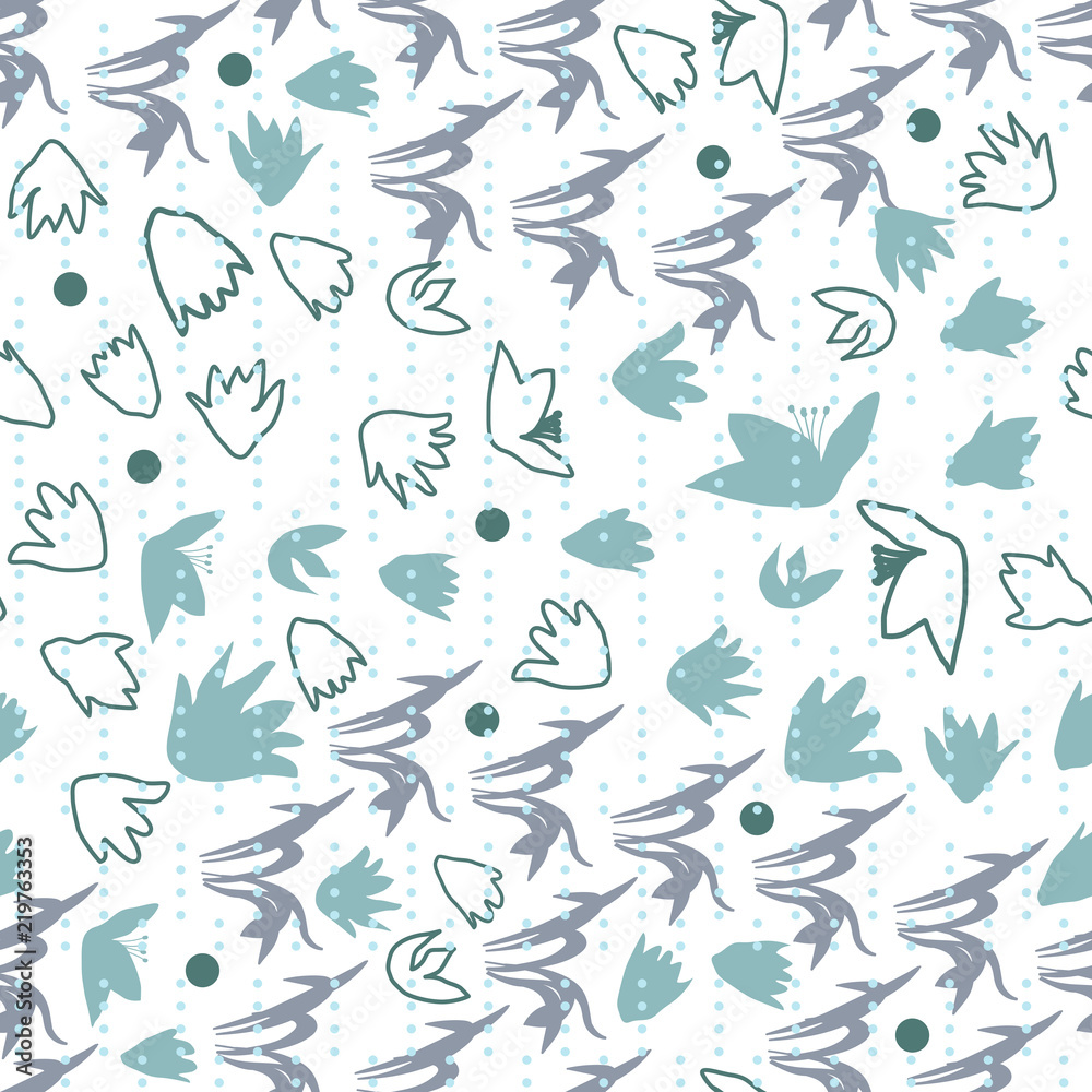 Vector floral seamless pattern with hand drawn scilla or snowdrop flowers and leaves. Modern decorative background in pastel colors. Vector floral seamless pattern with hand drawn scilla or snowdrop flowers and leaves. Modern decorative background in pastel colors.